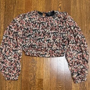 Bardot Black Floral Blouse with Pink and White Accents